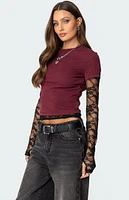 Edikted Layered Lace Sleeve T-Shirt