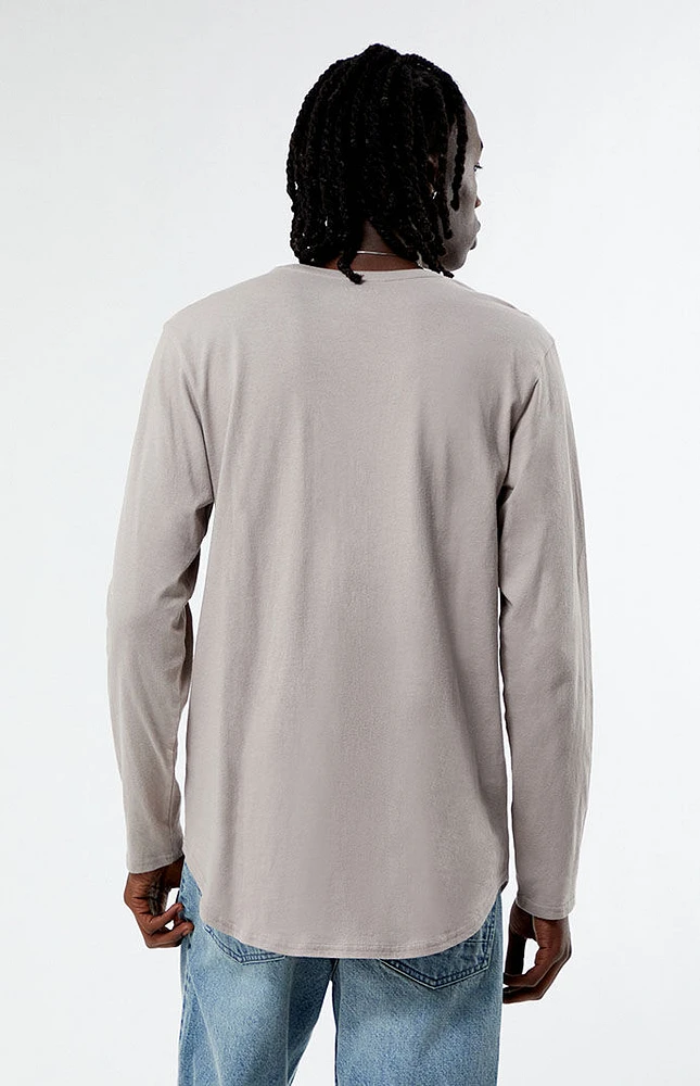 PacSun Gray Basic Solid Scallop Long Sleeve T-Shirt