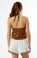 Your Favorite Faux Suede Tie Front Halter Top