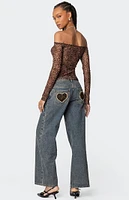 Edikted Leopard Sheer Mesh Off Shoulder Top