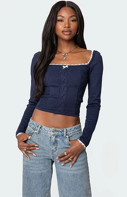 Edikted Ansley Lacey Cable Knit Top