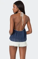 Edikted Crinkled Split Front Halter Top