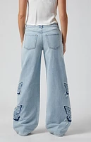 Pacsun Casey Butterfly Low Rise Baggy Jeans Light Indigo