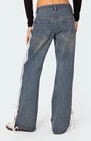 Edikted Washed Low Rise Bow Ribbon Baggy Jeans