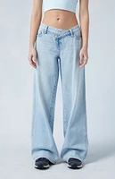 PacSun Eco Light Indigo Asymmetrical Low Rise Baggy Jeans
