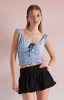 Beverly and Beck Bow Tie V-Neck Ruched Tank Top