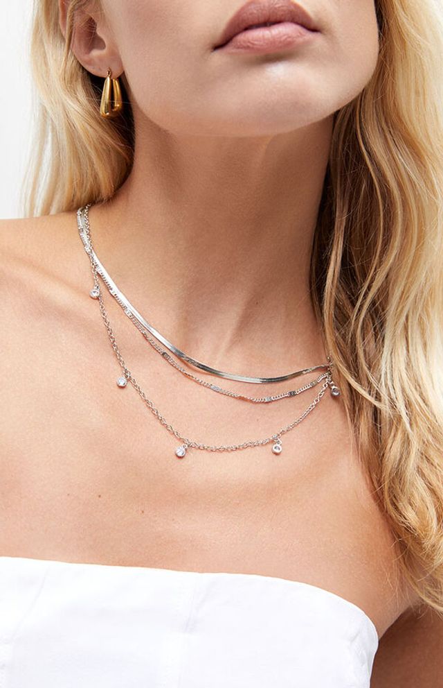 Silver Mixed Chain Layered Necklace