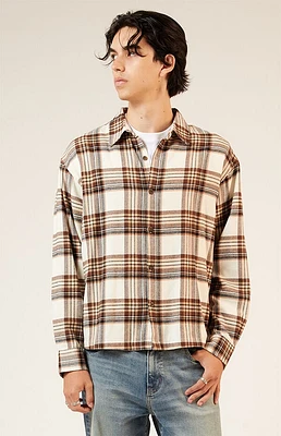 Pacsun Cream Washed Cropped Flannel Shirt