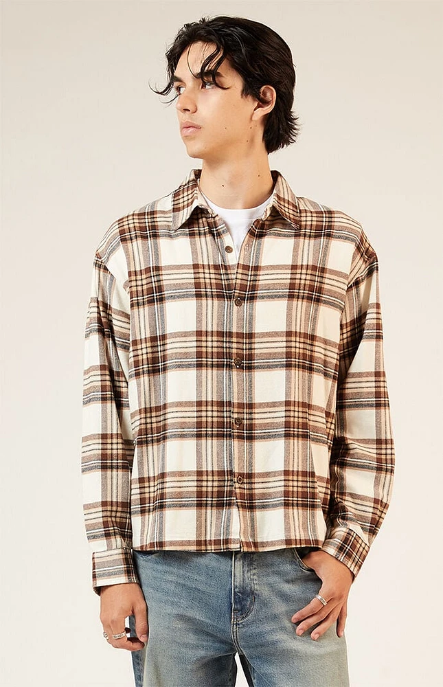 PacSun Cream Washed Cropped Flannel Shirt