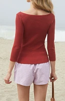 John Galt Red Jennie Off-The-Shoulder Long Sleeve Top