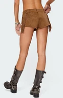 Edikted Sapir Fringe Faux Suede Shorts
