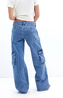 Pacsun Casey Medium Indigo Low Rise Baggy Cargo Jeans