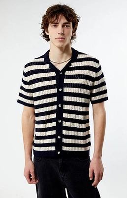 Stripe Open Knit Button Down Shirt
