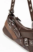 PacSun Brown Faux Leather Cross Buckle Shoulder Bag