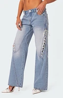 Edikted Low Rise Bow Ribbon Lace Up Jeans