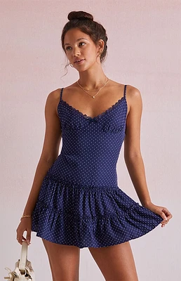 Beverly and Beck Cece Lace Trim Polka Dot Mini Dress