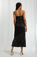 Satin Strapless Midi Dress