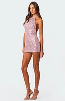 Edikted Sequin Open Back Halter Mini Dress