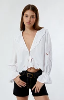 Free People Maisie Cutwork Long Sleeve Top