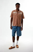 PacSun Tan Western Embroidered Oversized Resort Camp Shirt