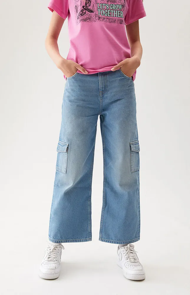 PacSun Kids Medium Blue Cargo Wide Leg Jeans
