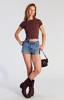 PacSun Medium Indigo Raw Cut High Waisted Denim Festival Shorts