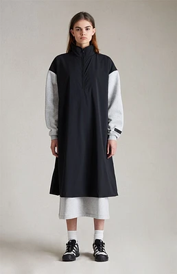 Women's Light Heather Grey Black Nylon Fleece Mock Neck Sweater Dress