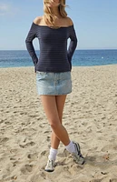 John Galt Navy Striped Bonnie Long Sleeve Off-The-Shoulder Top