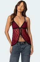 Edikted Maude Tie Front Sheer Lace Top