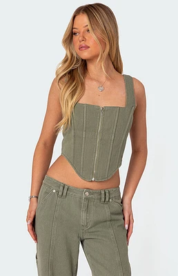 Edikted Lottie Washed Denim Zip Corset