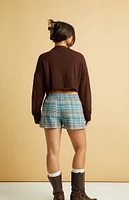 Beverly and Beck Blue Flannel Boxer Shorts