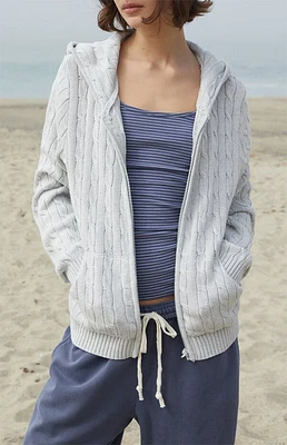 John Galt Silver Cable Knit Zip Up Sweater Hoodie
