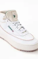 Reebok Women's White & Green Club C Double Geo Mid Sneakers