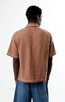PacSun Tan Western Embroidered Oversized Resort Camp Shirt