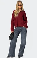 Edikted Oversized Quarter Zip Cable Knit Sweater