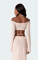 Edikted Celeste Off Shoulder Twist Crop Top