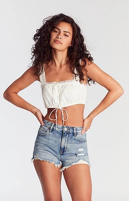 PacSun Medium Indigo Ripped Zip Fly High Waisted Denim Festival Shorts