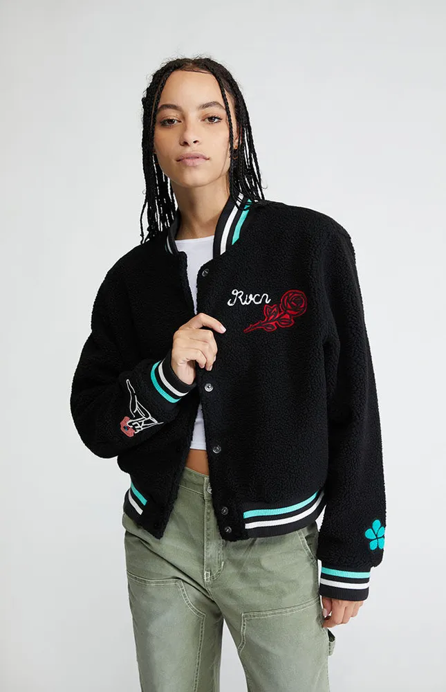 PacSun Flower Embroidered Navy Varsity Jacket!