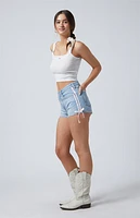 Pacsun Light Indigo Side Stripe Bow High Waisted Denim Festival Shorts