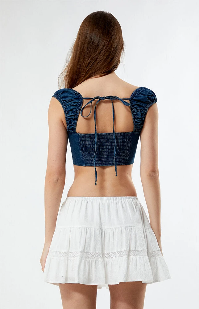 LA Hearts Denim Rose Corset Top