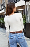 John Galt White Charlize Cinched Long Sleeve Top