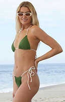 Salero Swim by Pacsun Green & White Ribbed Tie Side Tanga Bikini Bottom