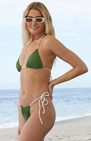 Salero Swim Green & White Ribbed Tie Side Tanga Bikini Bottom