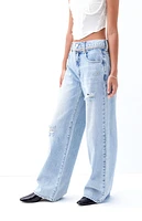 Pacsun Cali Light Indigo Rhinestone Ripped Baggy Boyfriend Jeans