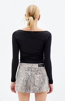 PacSun Snake Mid Rise Denim Mini Skirt