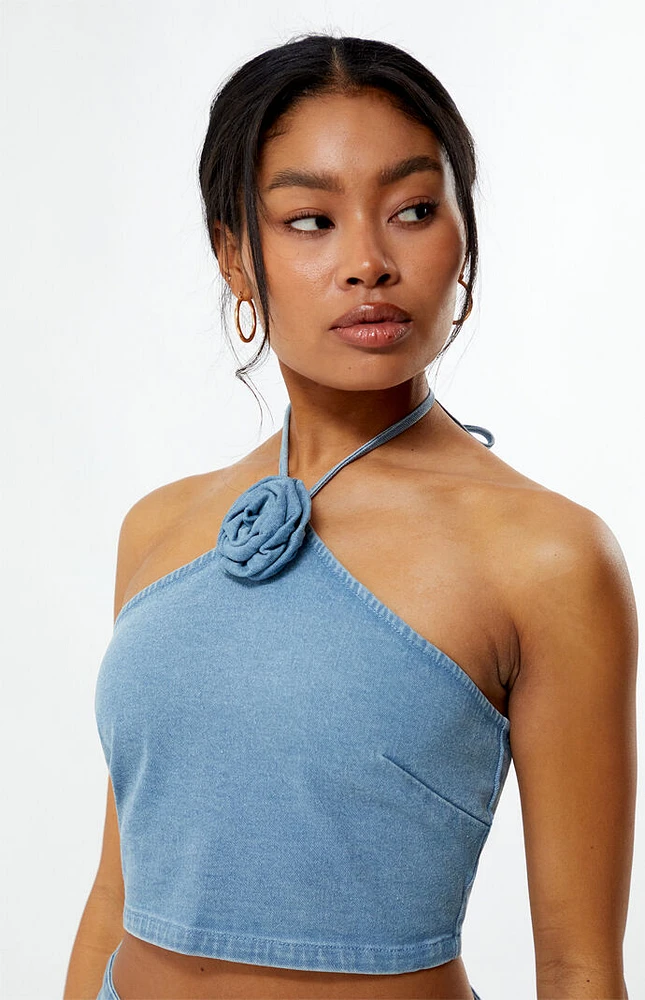LA Hearts Denim Rose Halter Top