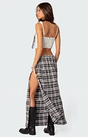 Edikted Plaid Side Slit Tiered Maxi Skirt