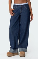 Edikted Striped Boxer Detail Low Rise Jeans