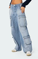 Edikted Tara Low Rise Denim Cargo Jeans