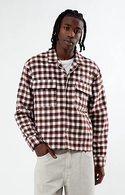 Cropped Embroidered Flannel Shirt